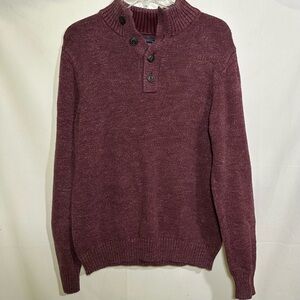 Bass Co Mountain Long Sleeve Sweater Burgundy Maroon Berry Button Mens Small